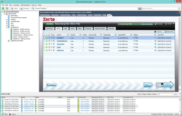 Management tab in vCenter GUI